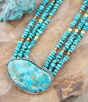 Refined Blue Turquoise Golden Statement Necklace