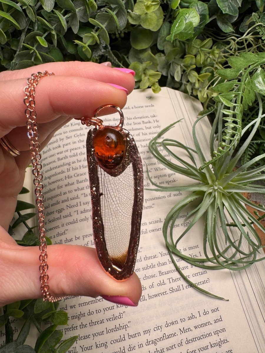 Resin Face and Dragonfly Wing Necklace