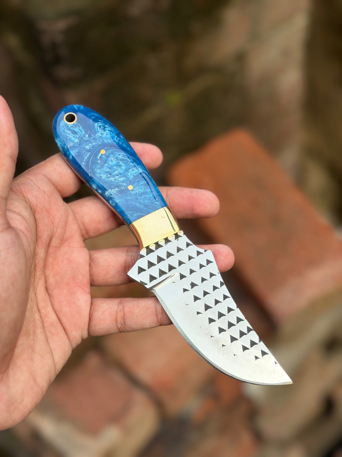Handmade Sky Rustler Cowboy Knife 8" with sky blue marble resin handle