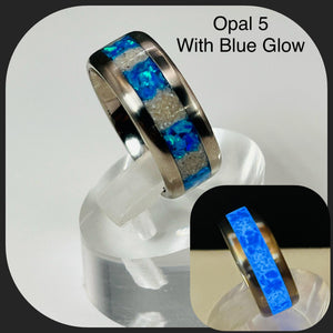 The Lost Luna Memorial Ring - Cremation Ash and Opal - Glow-in-the-Dark - Titanium