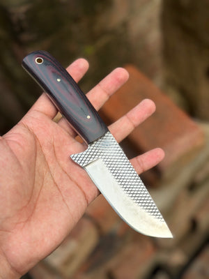 Handmade Kaliay Ember Rasp Knife 9" with red and black swirl handle