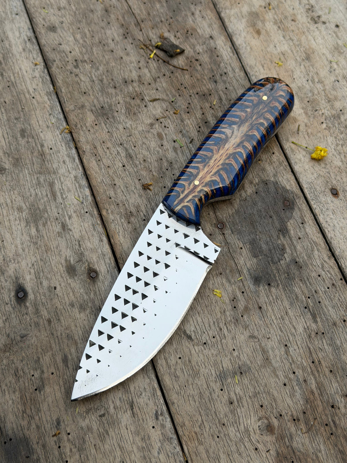 Handmade Midnight Feather Cowboy Knife 8" dark blue resin handle