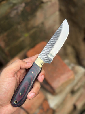 Handmade Kaliay Ember Rasp Knife 9" with red and black swirl handle
