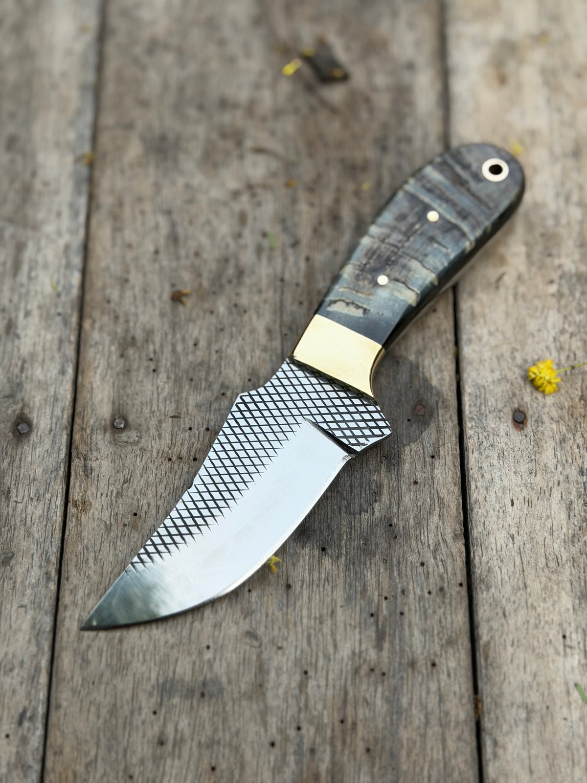 Handmade Slate Grain Skinner Knife 8" with grey marbled wood handle