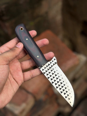 Handmade Kaliay Ember Rasp Knife 9" with red and black swirl handle