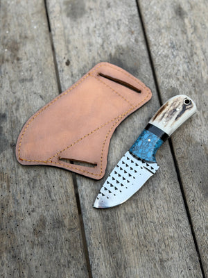 Handmade Turquoise Antler Skinner Duo set of 2 with natural stag antler handles