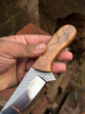 Handmade Sandbar Rasp Knife 7" with light wood rounded ergonomic handle
