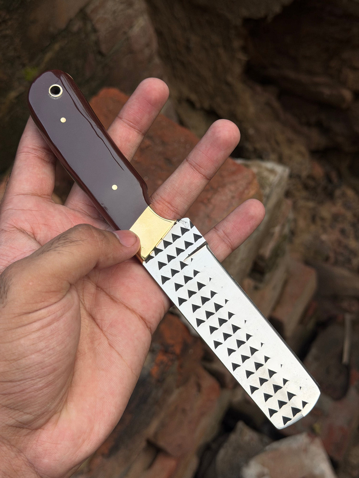 Handmade Redwood Trail Bull Cutter Knife 8" with dark red wood handle