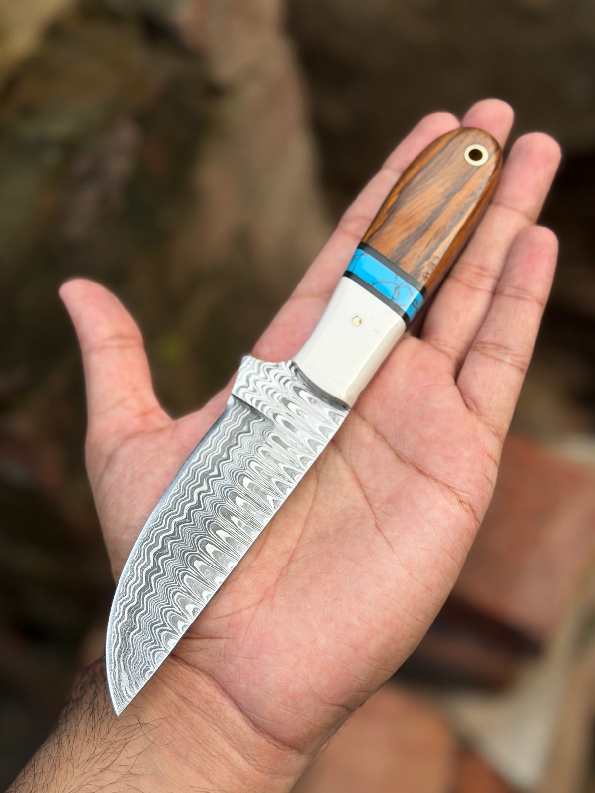Handmade Turquoise Vein Skinner Knife 10" with twist wood handle