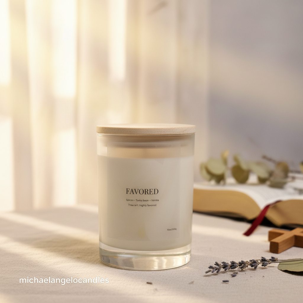 Favored - Soy Wax Candle 11oz with Lid by Michaelangelocandles, scented candle detail photo 2