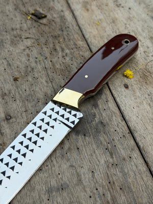 Handmade Redwood Trail Bull Cutter Knife 8" with dark red wood handle