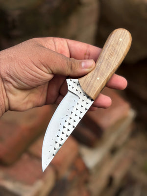 Handmade Sandbar Rasp Knife 7" with light wood rounded ergonomic handle