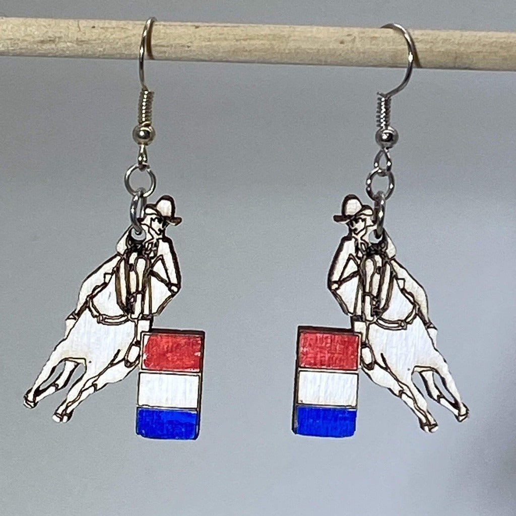 Barrel Racing Wooden Dangle Earrings | Rodeo Western Jewelry