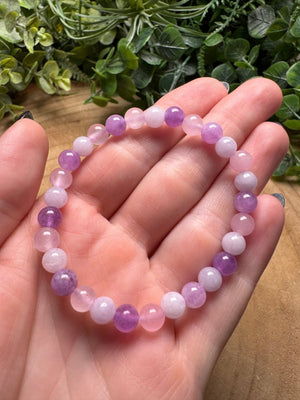 Rose Quartz, Amethyst, and Kunzite Beaded Bracelet with 6mm Beads