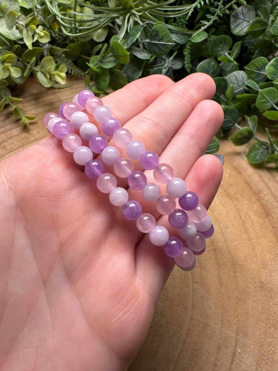 Rose Quartz, Amethyst, and Kunzite Beaded Bracelet with 6mm Beads