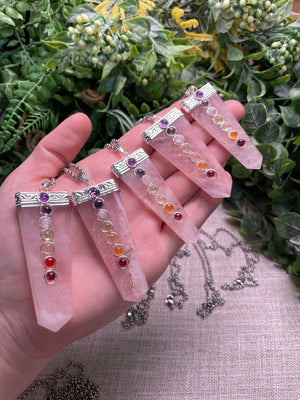 Rose Quartz and Chakra Crystal Necklace