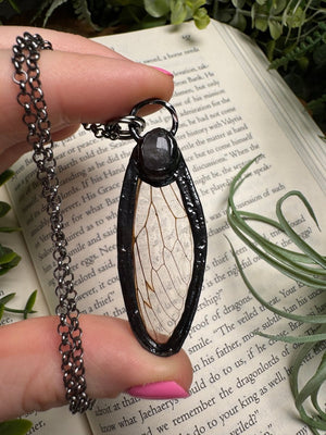 Rose Quartz and Cicada Wing Necklace