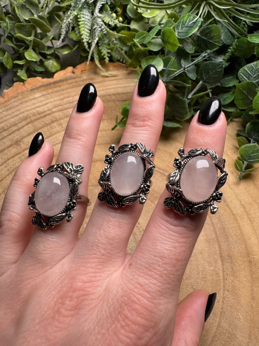 Rose Quartz Floral Ring Adjustable