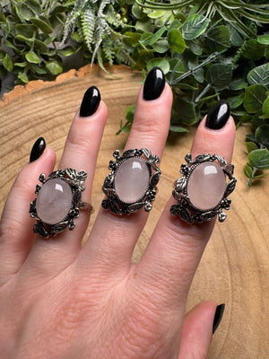 Rose Quartz Floral Ring Adjustable