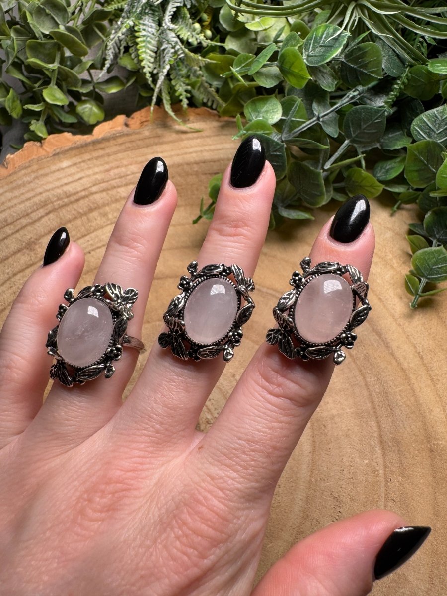 Rose Quartz Floral Ring Adjustable