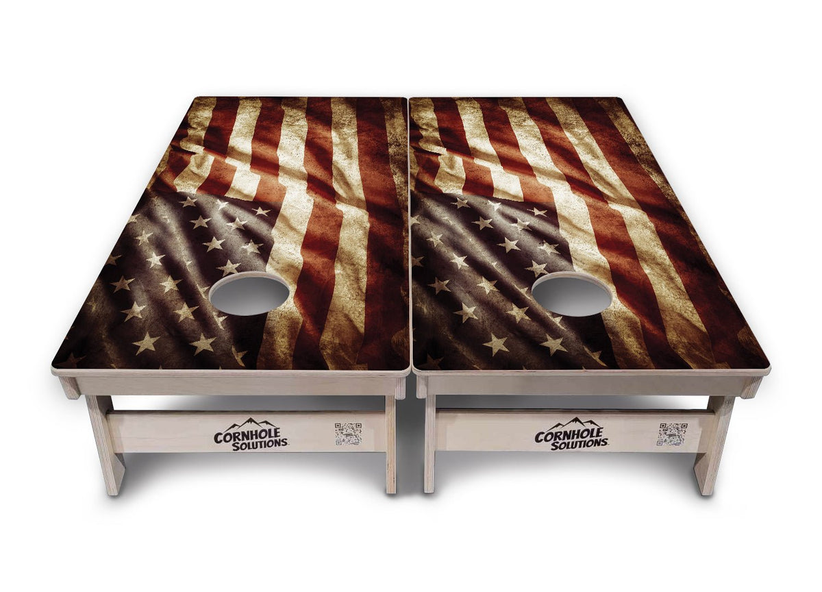 Rustic Wavy Flag Cornhole Boards – Tournament Series