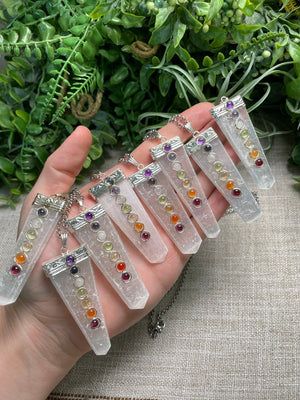 Selenite and Chakra Crystal Necklace