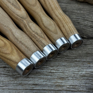 Set of 5 Ash Wood Handles for Chisels and Gouges with Aluminum Rings