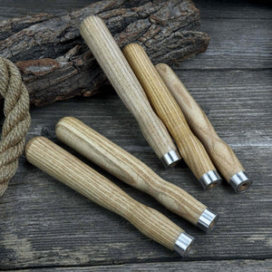 Set of 5 Ash Wood Handles for Chisels and Gouges with Aluminum Rings