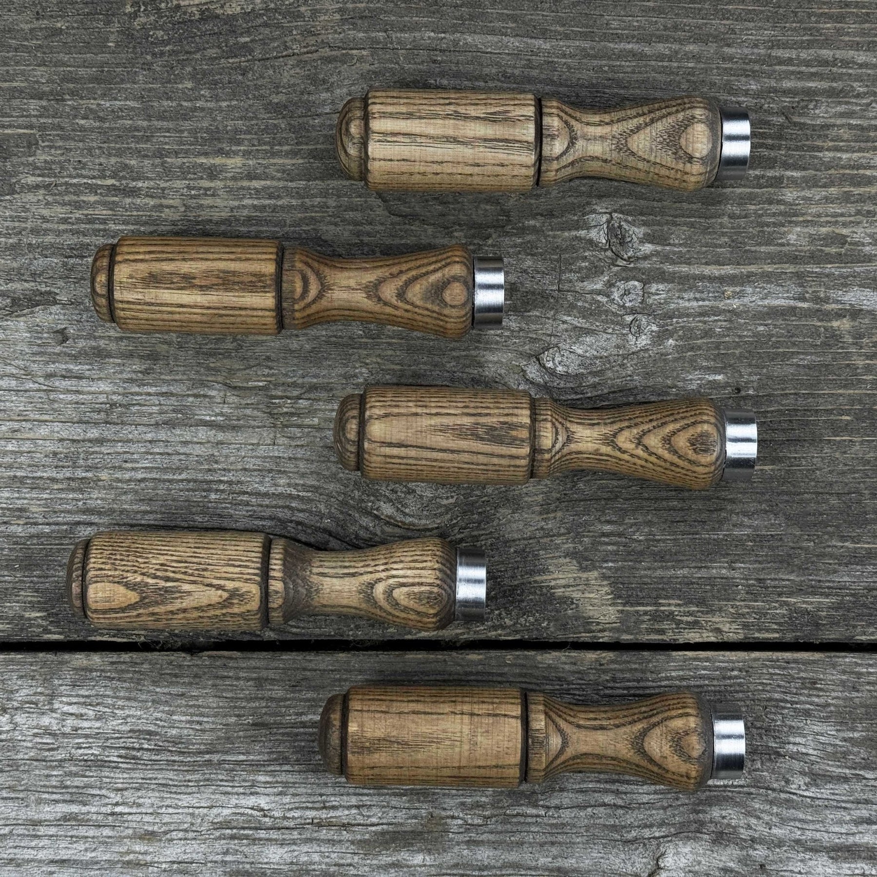 Set of 5 Ash Wood Tool Handles with Aluminum Rings