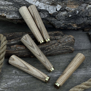 Set of 5 Tapered Ash Wood Handles with Brass Rings