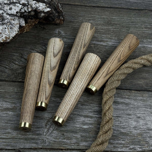 Set of 5 Tapered Ash Wood Handles with Brass Rings