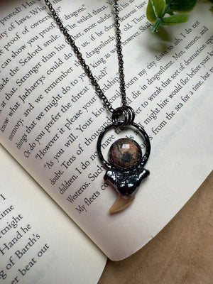 Shark Tooth and Leopard Skin Jasper Necklace