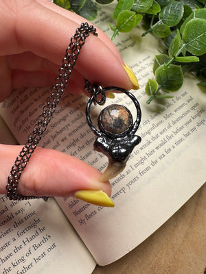 Shark Tooth and Leopard Skin Jasper Necklace
