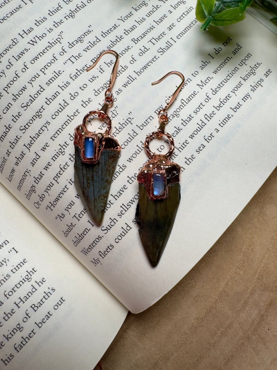 Sharks Teeth and Moonstone Earrings
