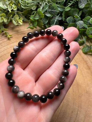 Silver Sheen Obsidian Beaded Bracelet with 6mm Beads