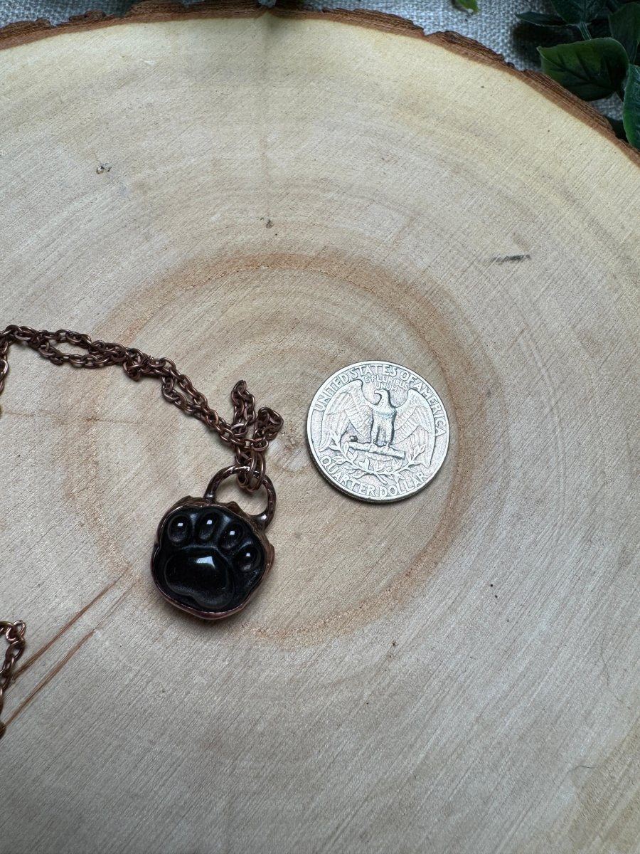 Silver Sheen Obsidian Paw Print Necklace