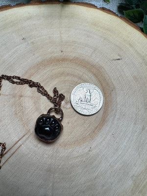 Silver Sheen Obsidian Paw Print Necklace