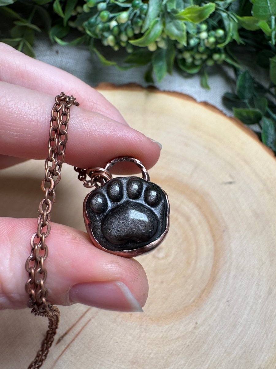 Silver Sheen Obsidian Paw Print Necklace