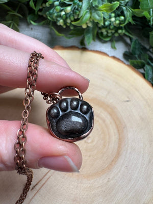 Silver Sheen Obsidian Paw Print Necklace