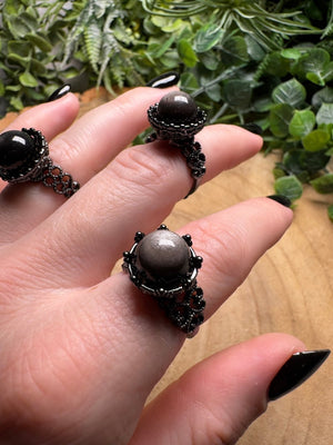 Silver Sheen Obsidian Ring Adjustable