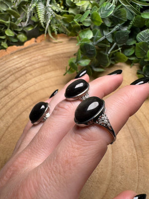 Silver Sheen Obsidian Ring Adjustable