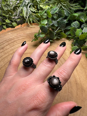 Silver Sheen Obsidian Ring Adjustable