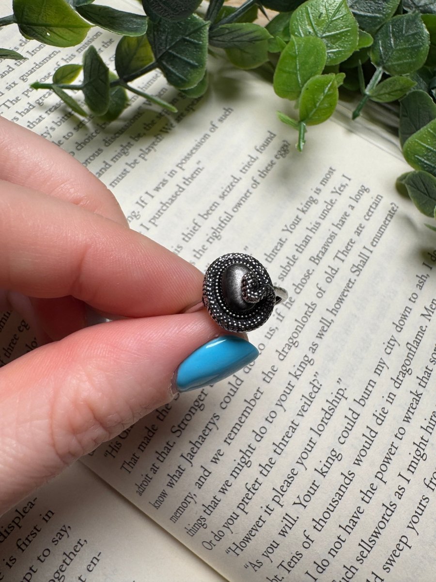 Silver Sheen Obsidian Snake Adjustable Ring