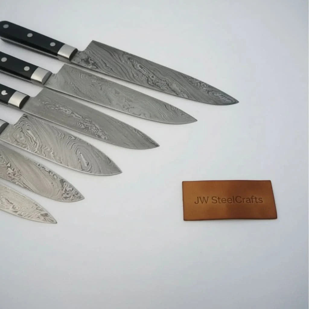 6-Piece Damascus Kitchen Knife Set with Green Wood Handle - Professional Cooking Collection