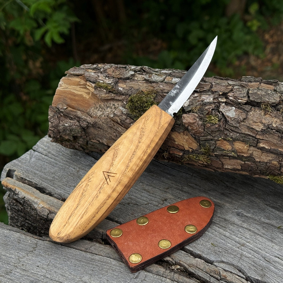 Sloyd Carving Knife with Leather Sheath by Sharky Forged Steel Tools — view 1