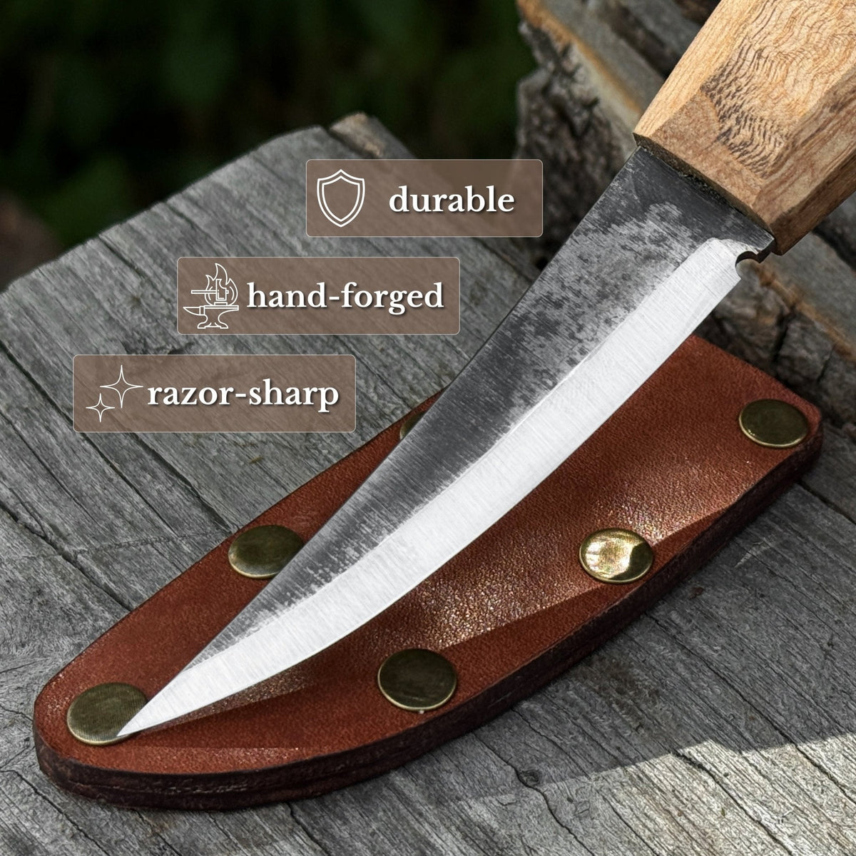 Sloyd Carving Knife with Leather Sheath by Sharky Forged Steel Tools — view 3