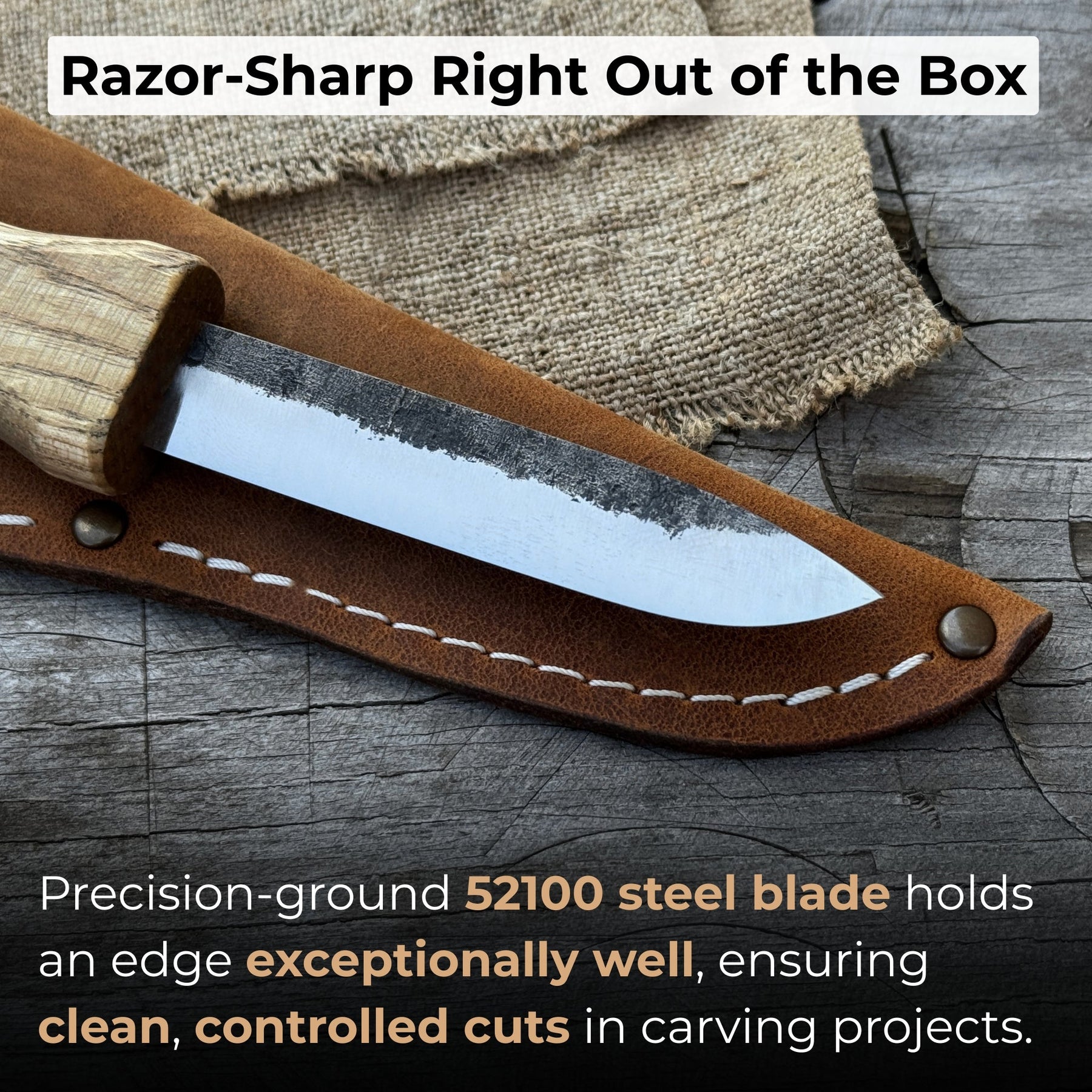 Sloyd Knife with Leather Sheath, 8 cm (3.15 inches)