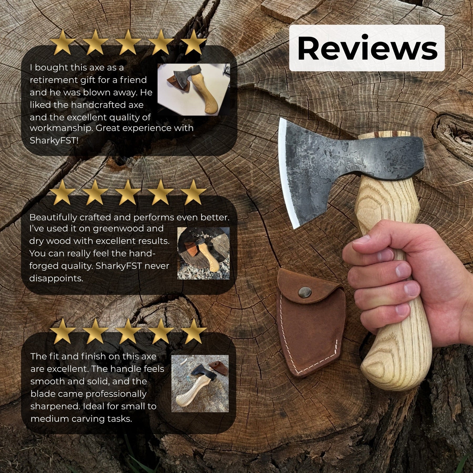 Small Carving Axe with Leather Sheath, 0.47 kg (1 lb)