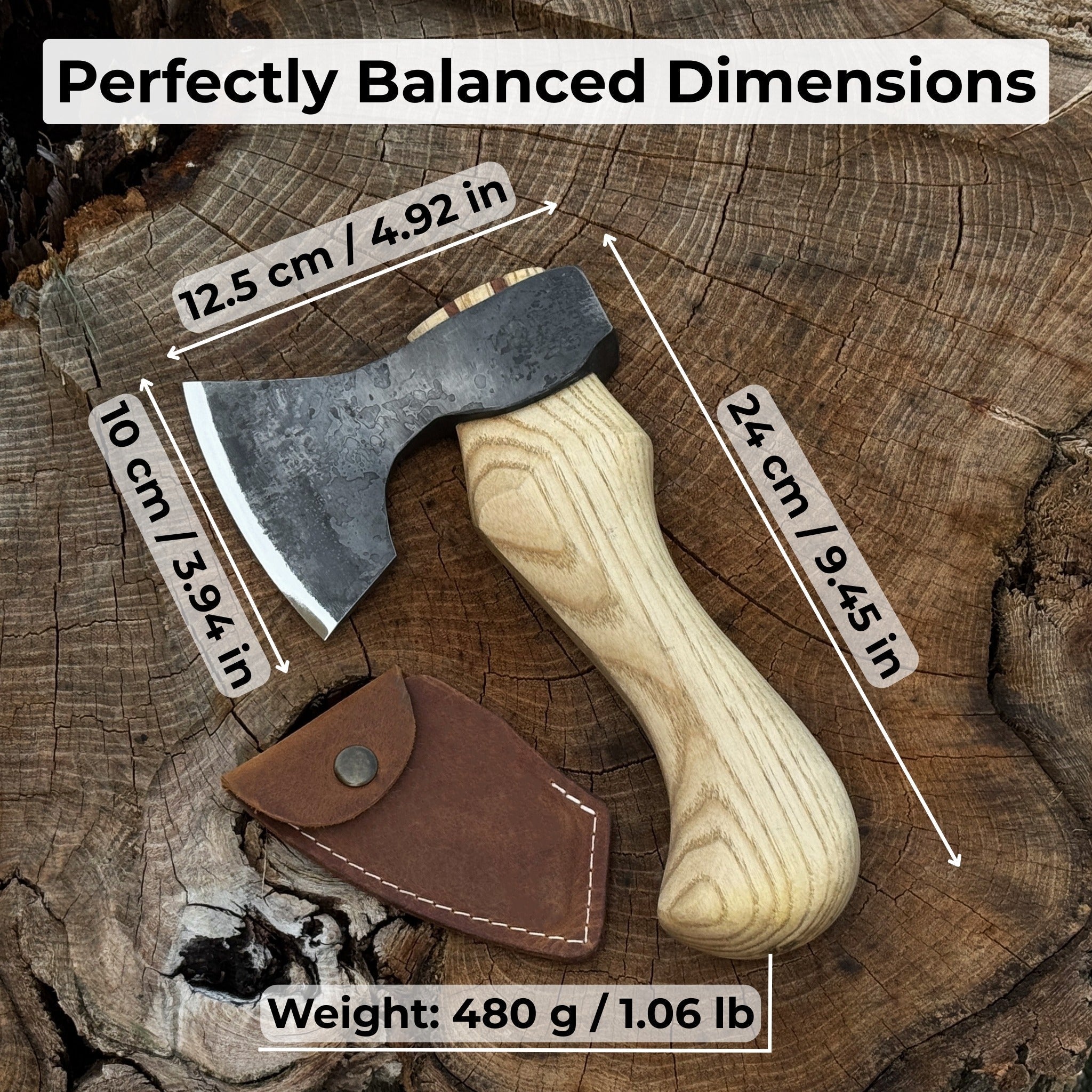 Small Carving Axe with Leather Sheath, 0.47 kg (1 lb)