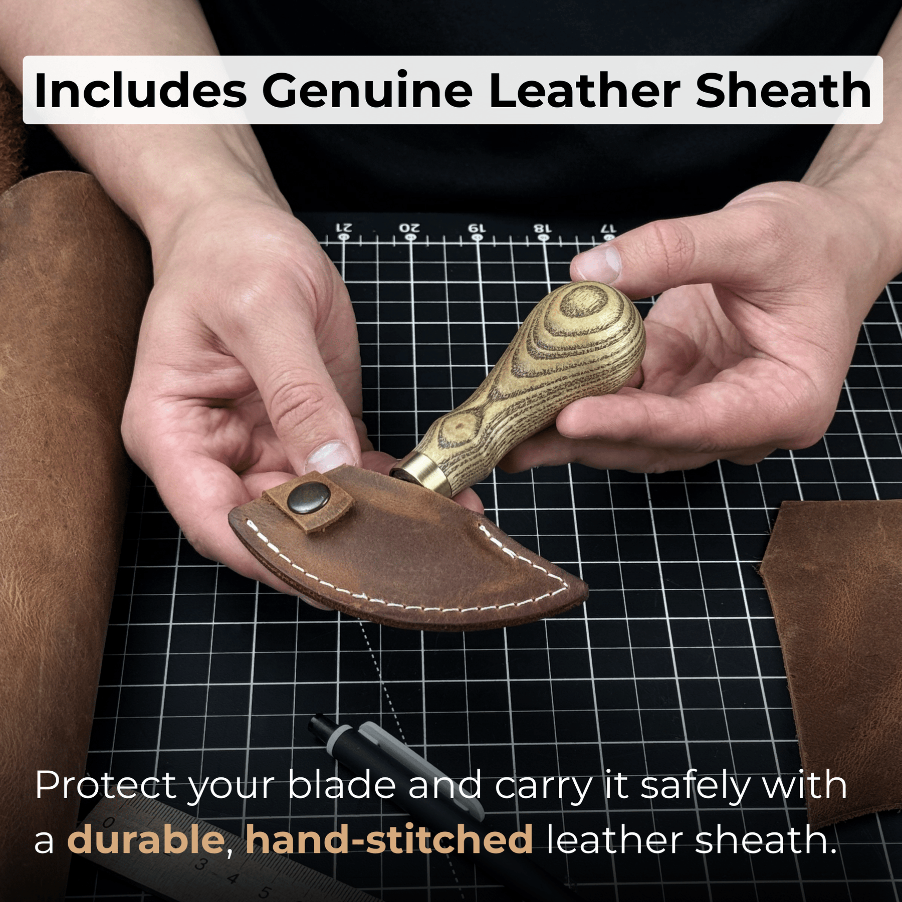 Small Leather Round Knife, 8 cm (3.15 inches)